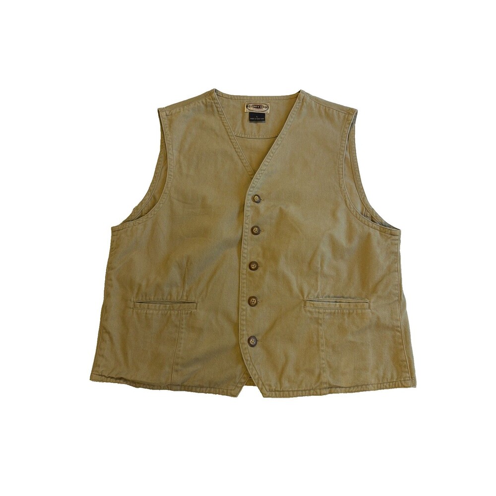 Vintage County Seat Men Large Khaki Cotton Canvas Utility Vest Gorpcore Workwear